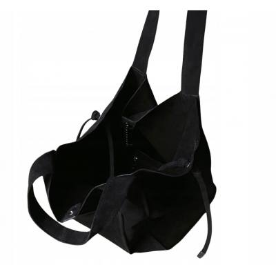 - Czarna zamszowa torebka shopper worek XL ZAMSZ NATURALNY Vera Pelle A4